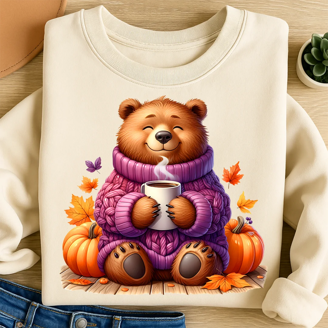 Bügelbild Bär herbstliche Kaffeeträume