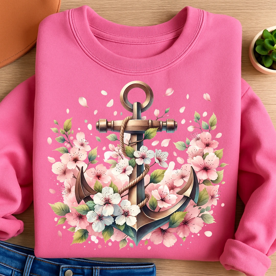 Bügelbild Anker Kirschblüten - S