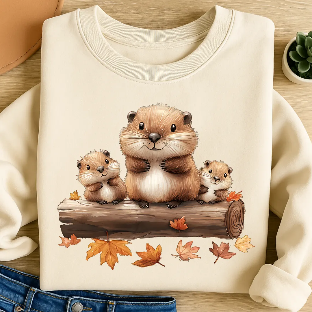 Bügelbild Bieberfamilie Herbstliebe