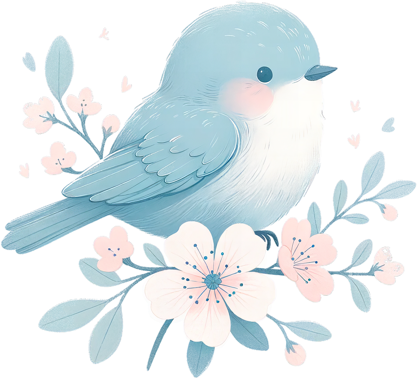 Bügelbild Blauer Blüten Vogel