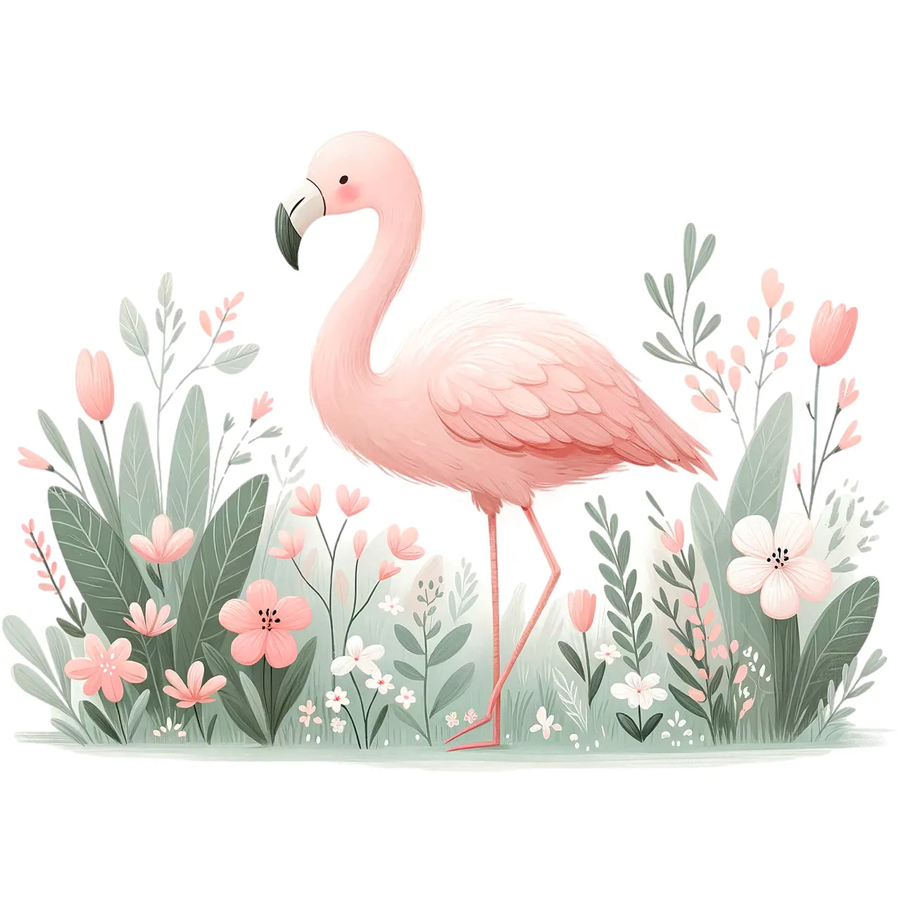 Buegelbild-Blueten-Flamingo-Rosafeder