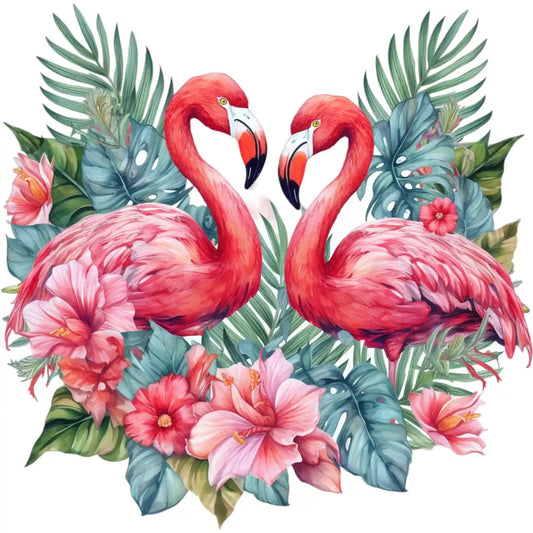 Bügelbild Blüten Flamingos