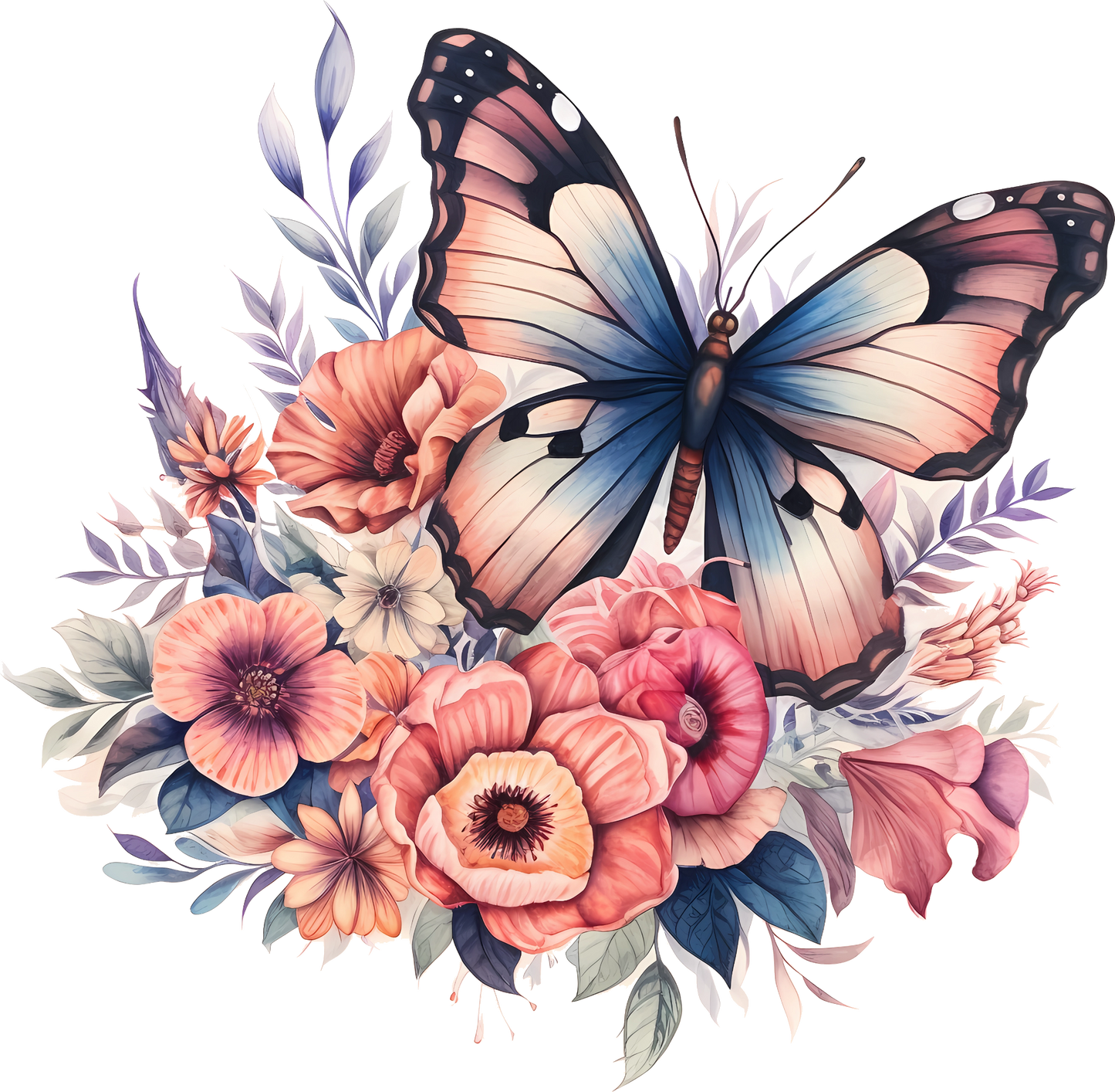 Bügelbild Blumen Schmetterling