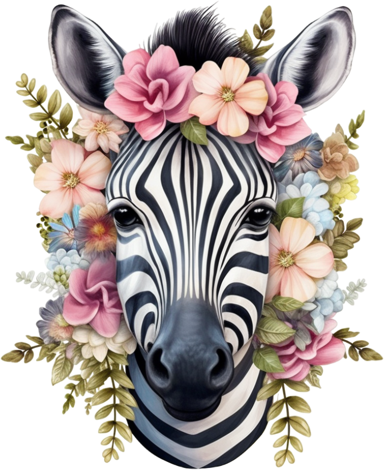 Bügelbild Blumen Zebra