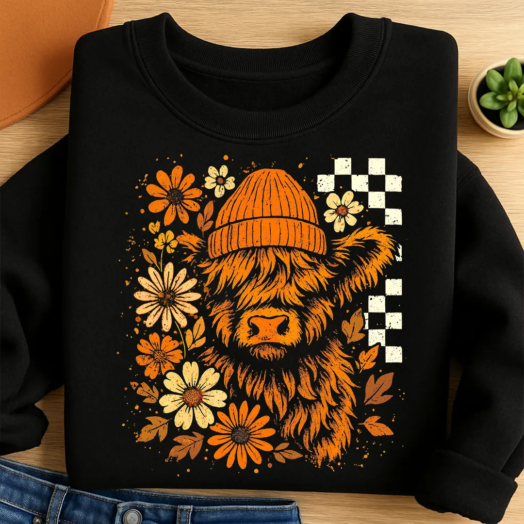 Bügelbild Boho Kuh Blütenzauber