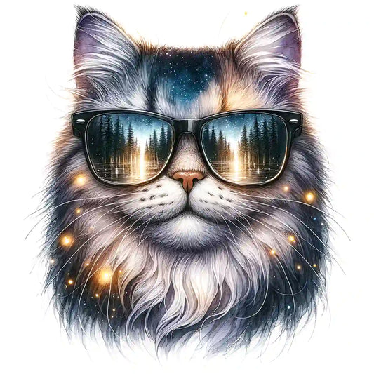Bügelbild Brillen Katze Glühwürmchen