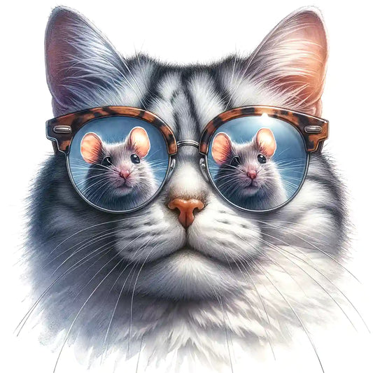 Bügelbild Brillen Katze Mausfänger