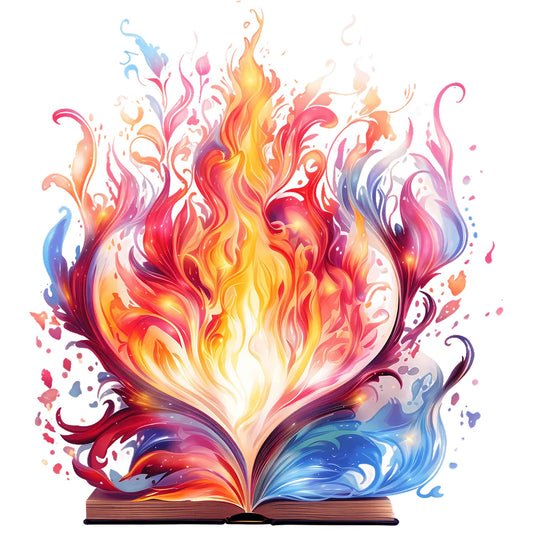 Bügelbild Buch Feuer der Fantasie