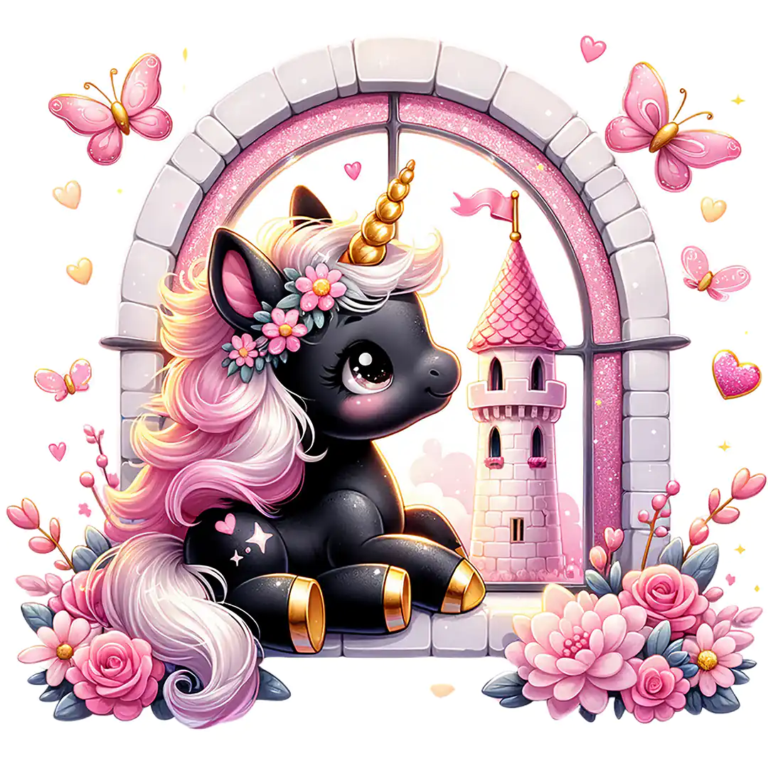 Bügelbild Einhorn Rosabella Turm
