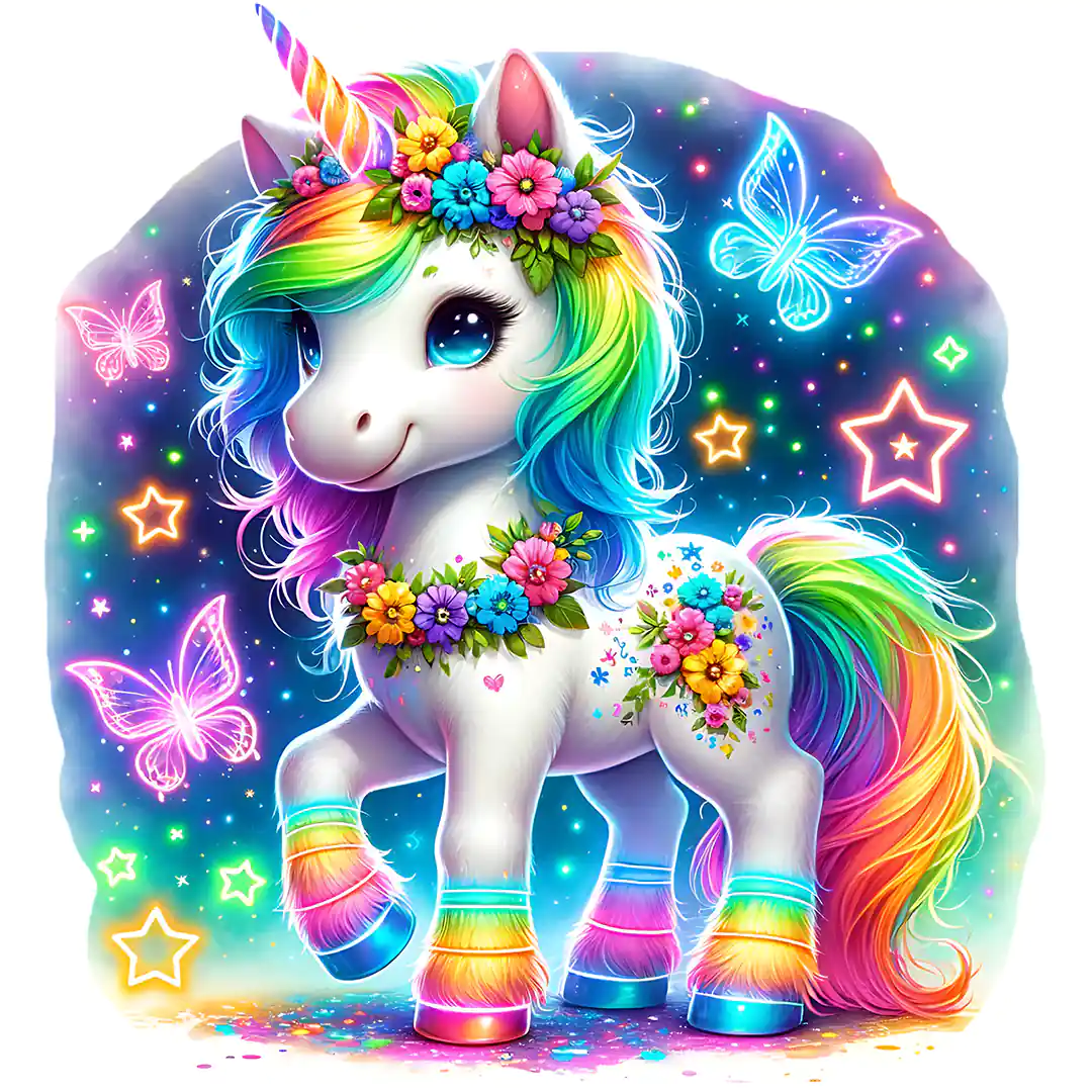 Bügelbild Einhorn Zaria Neonzauber