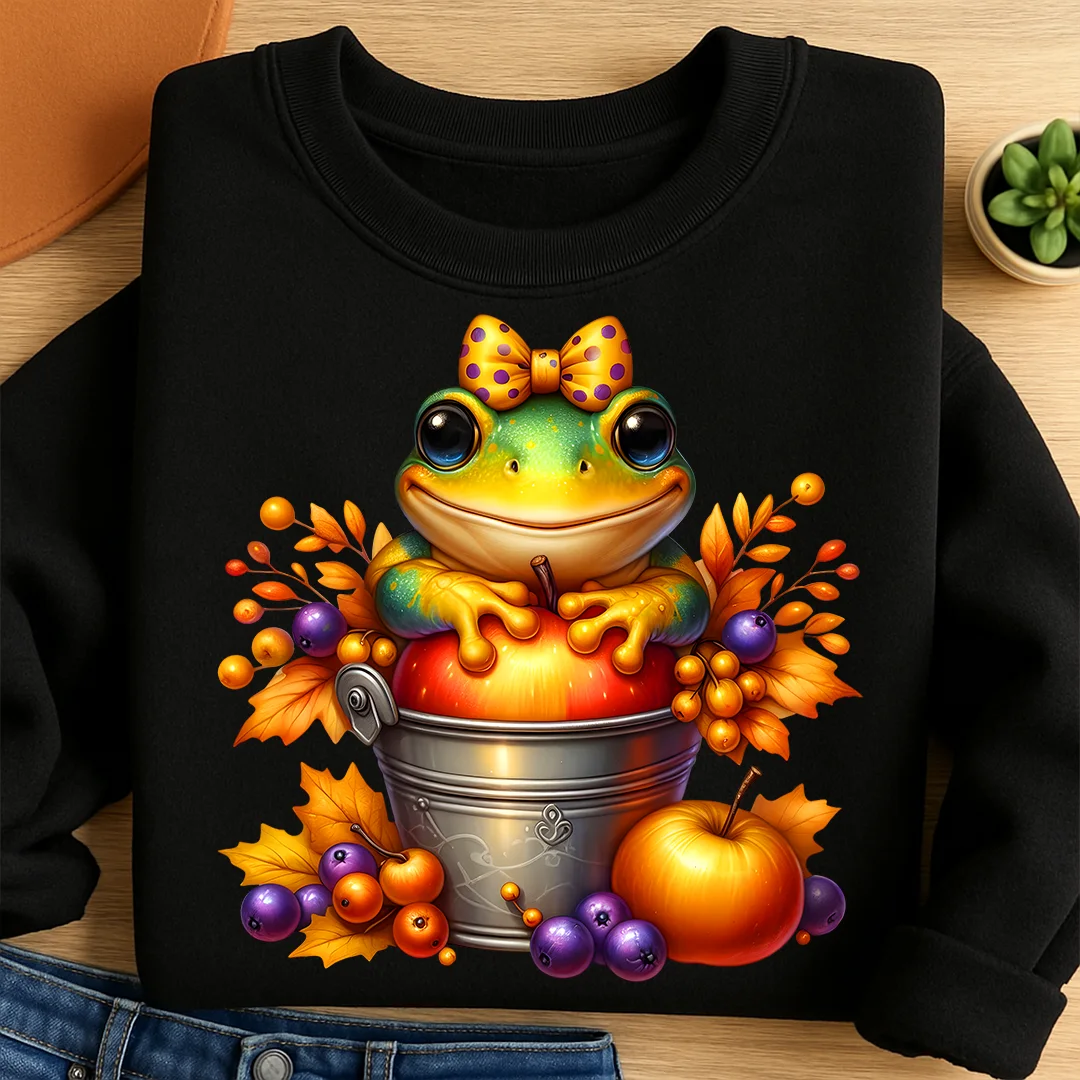 Bügelbild Frosch Herbstschatz