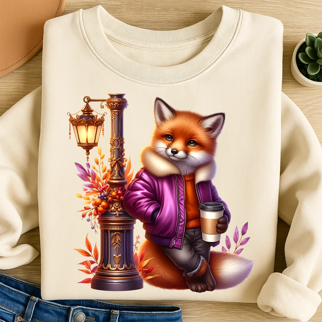 Bügelbild Fuchs Foxy mit Kaffe