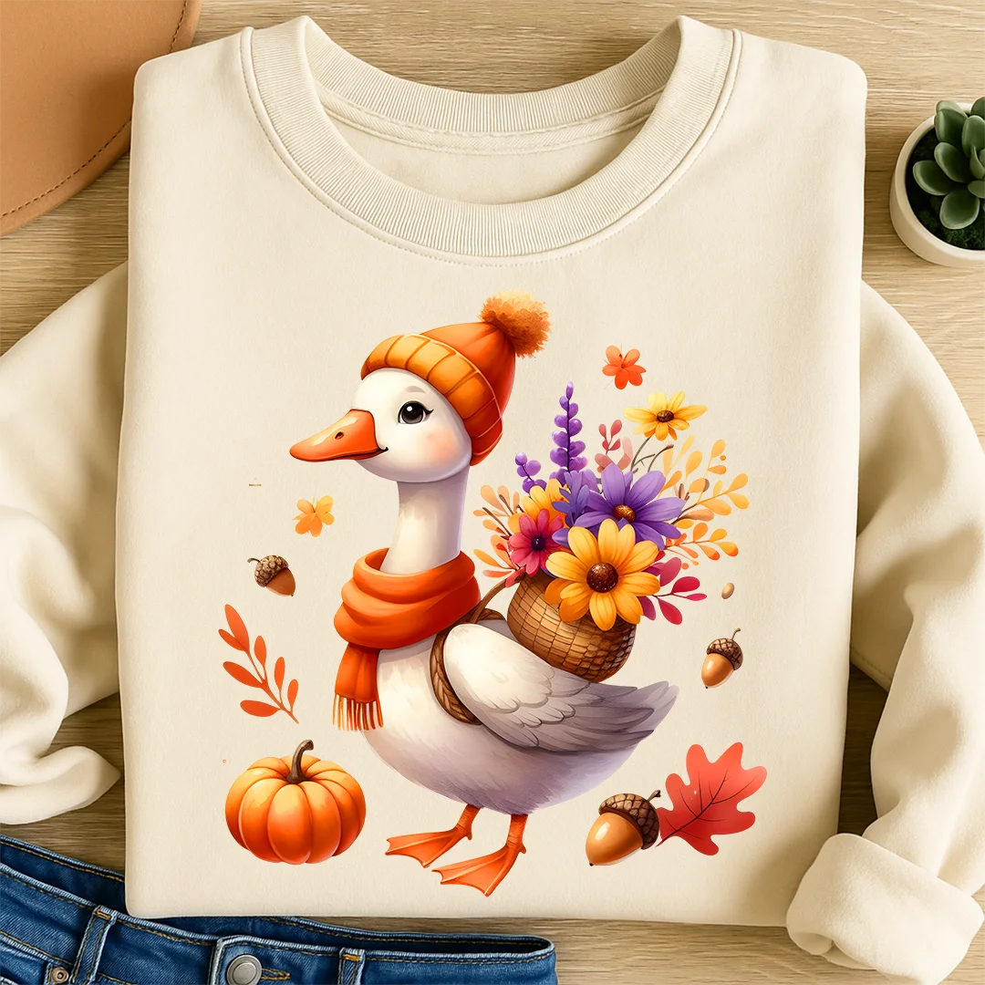 Bügelbild Gans Herbststrauß