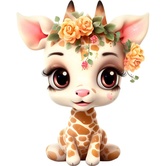 Bügelbild Giraffe Baby Blumen