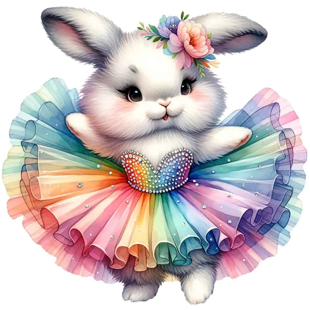 Bügelbild Ostern Hase in Ballettpose mit Tülltraum