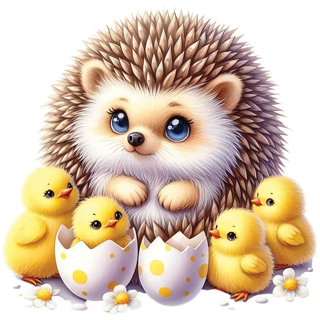 Bügelbild Igel und seine Kükenkumpels