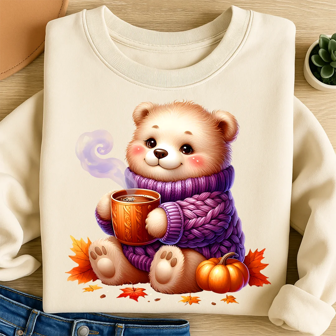 Bügelbild Kakao Bär Herbstpullover