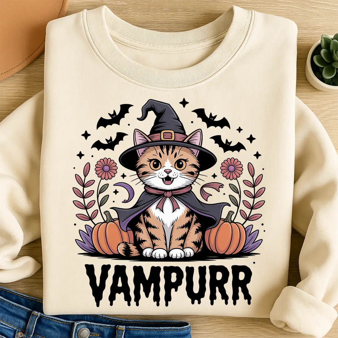 Bügelbild Katze Vampurr Halloween