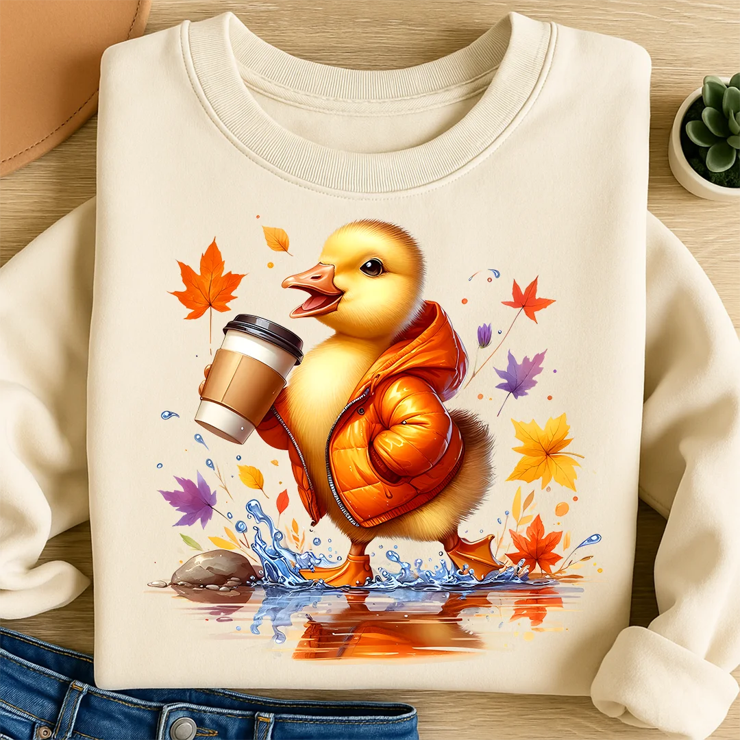 Bügelbild Küken herbstliche Kaffeepause