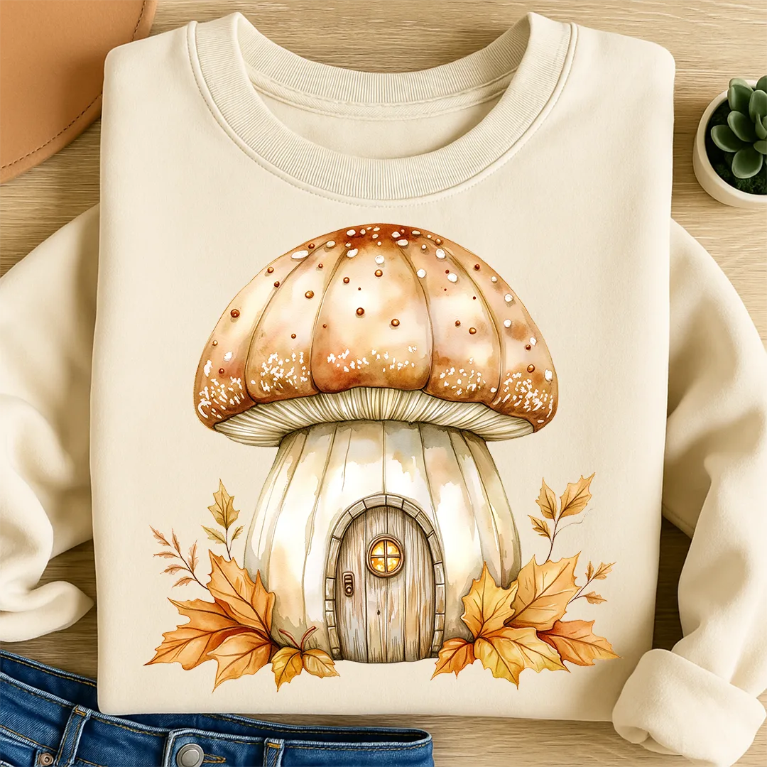 Bügelbild Märchen Pilzhaus Herbstzeit
