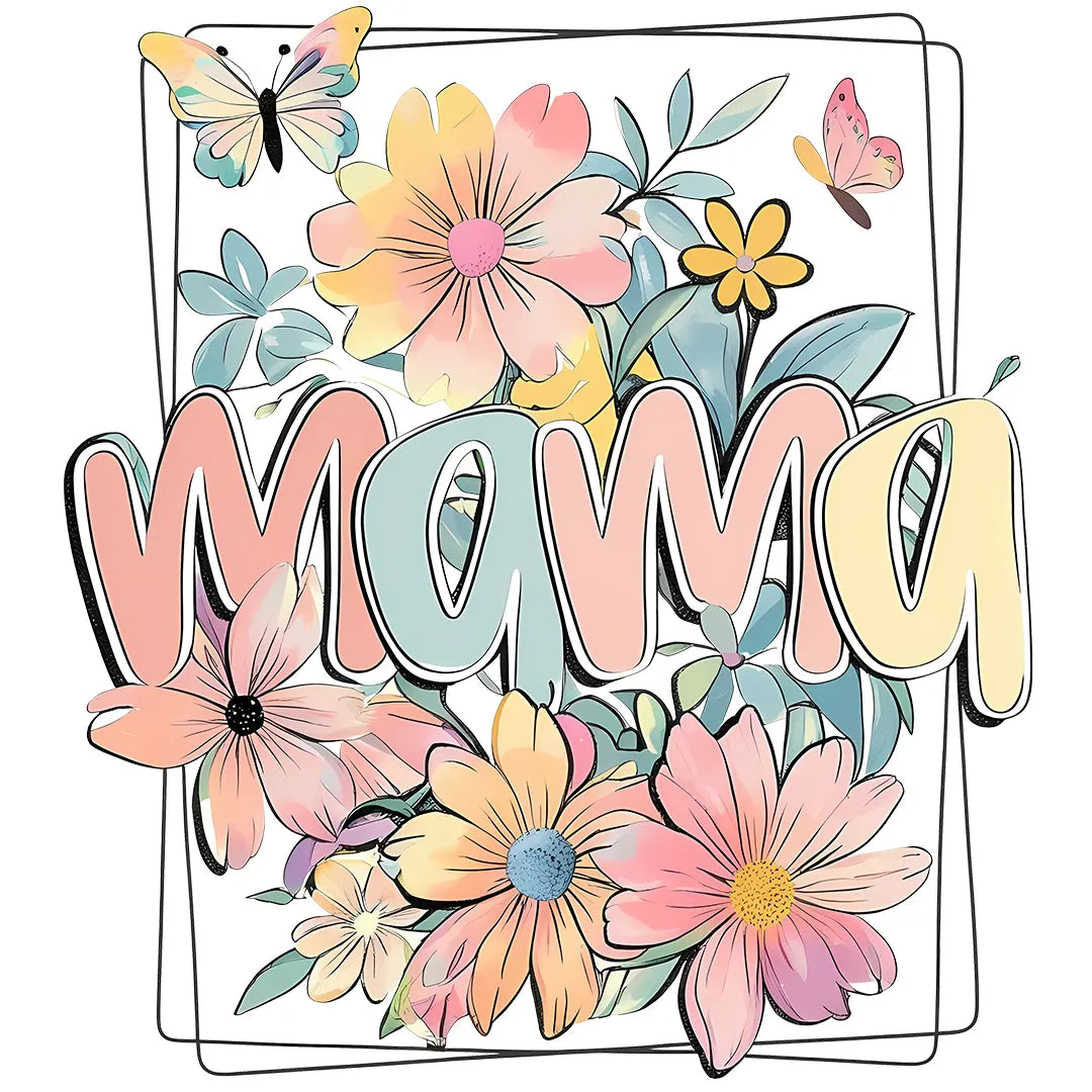 Bügelbild Mama Pastel Blumen - S
