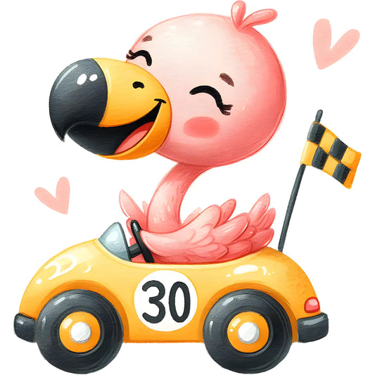 Bügelbild Rennfahrer Flamingo