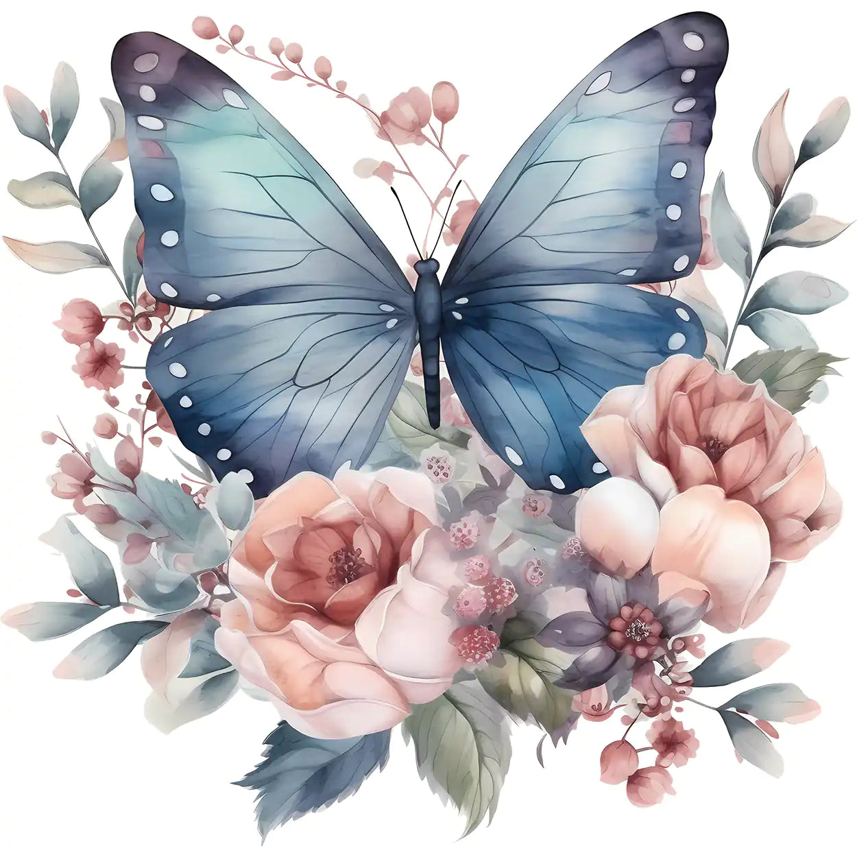 Bügelbild Schmetterling Blütenblauer Bote