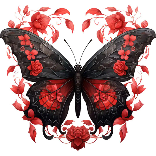 Bügelbild Schwarzer Rosen Schmetterling