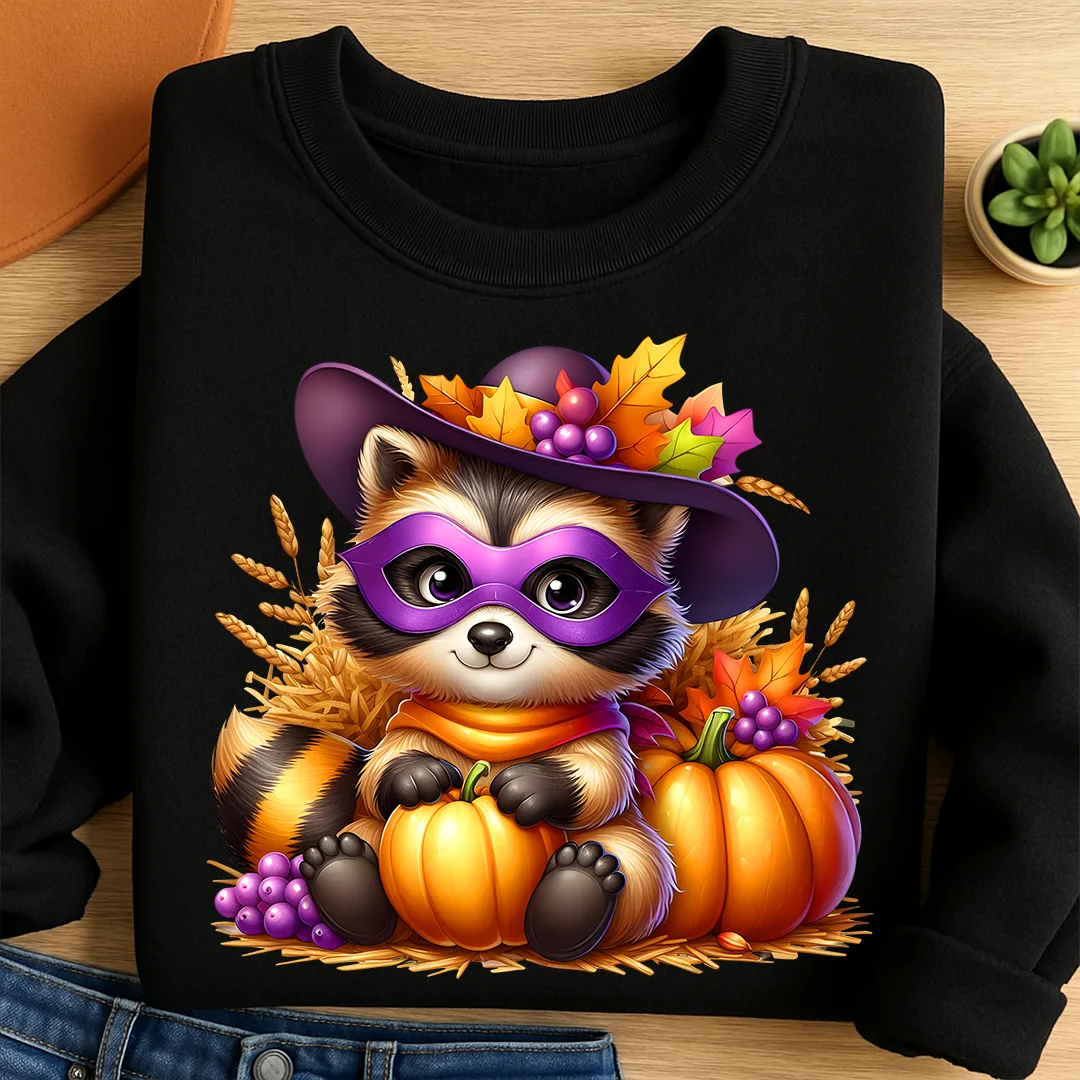 Bügelbild Waschbär Maskenzauber Herbst