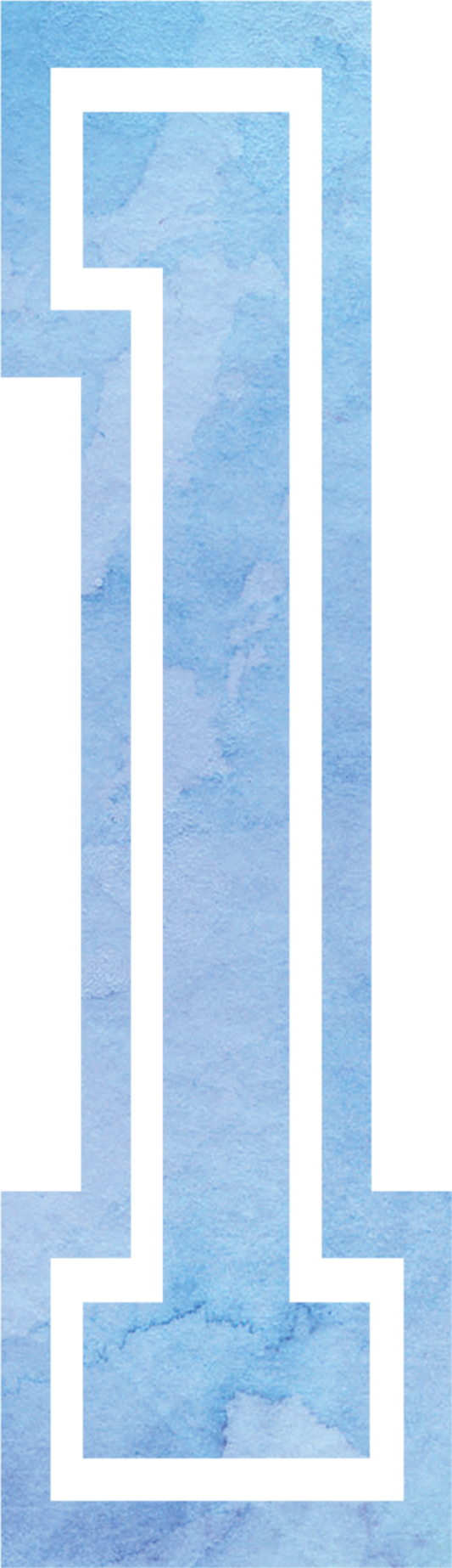 Bügelbild Zahl Aquarell Blau 1