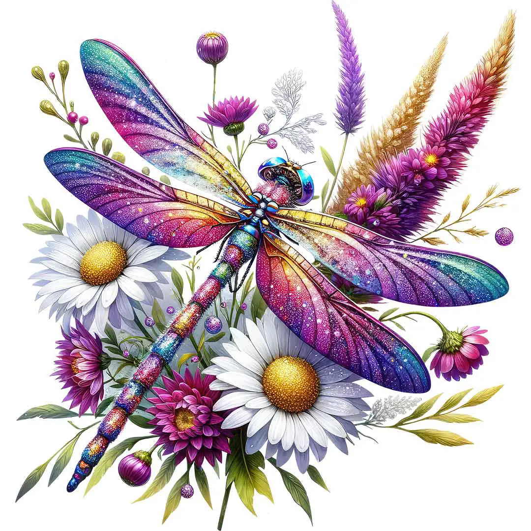 Bügelbild Zauberhafte Libelle auf Blütentraum - S