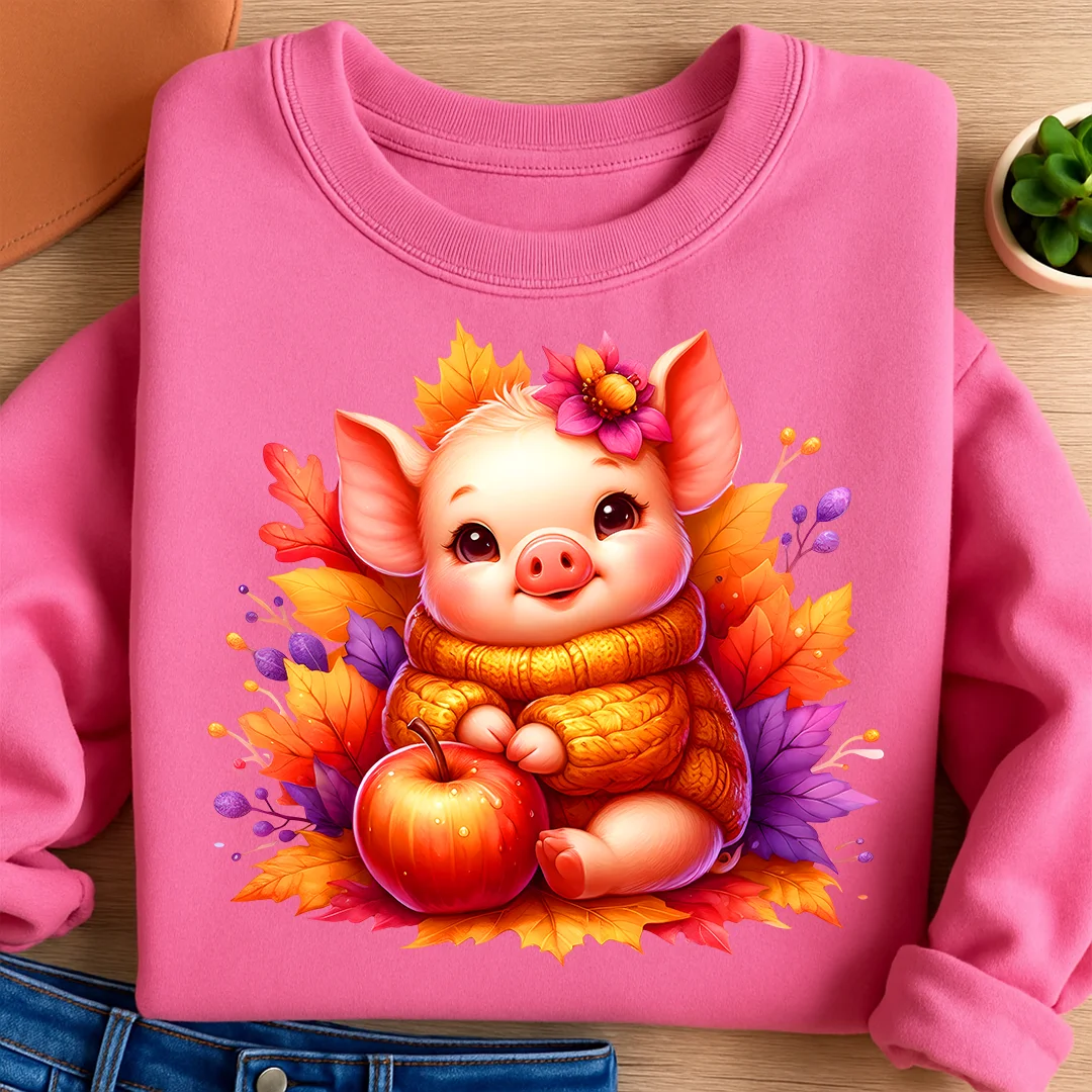 Bügelbild herbstliches Schweinchen Apfelglück