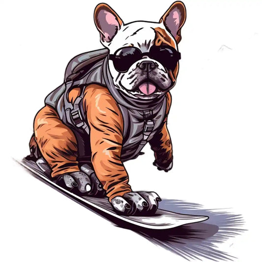 Bügelbild Snowboard Frenchie Hund