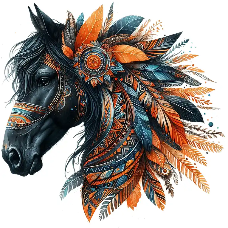 Bügelbild Boho Pferd Schwarz