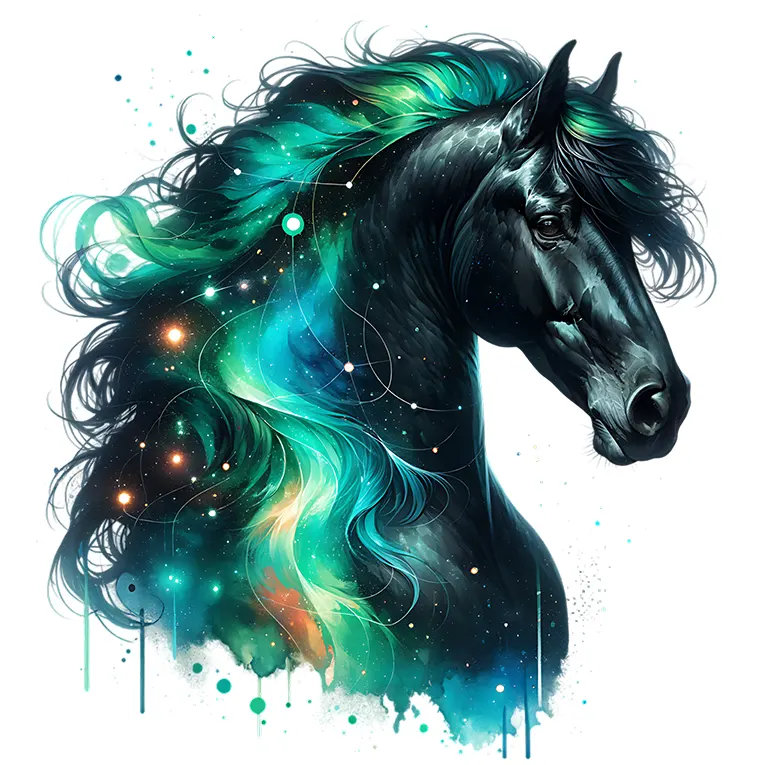 Bügelbild Galaxie Pferd Grüen
