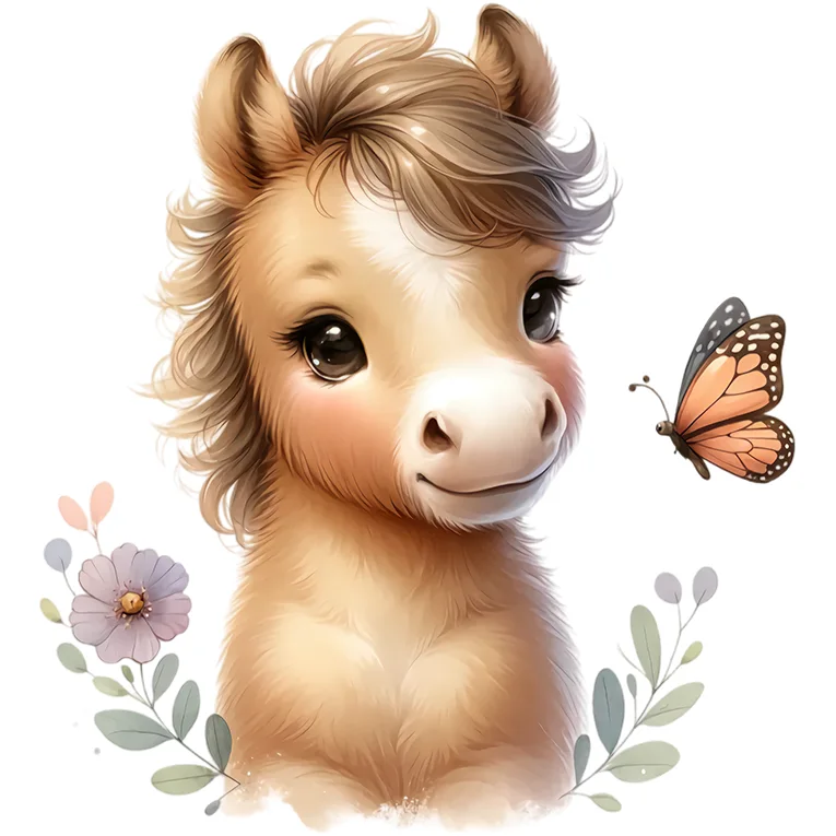 Bügelbild Goldpony mit Schmetterling