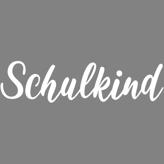 Bügelbild Schulkind Schriftzug Schreibschrift Weiß