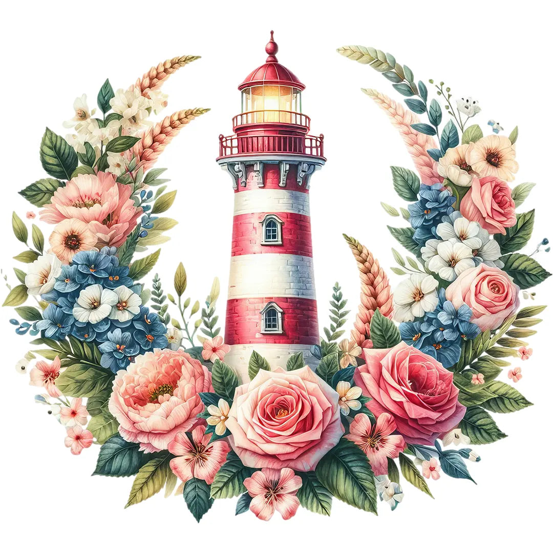 Bügelbild Floraler Leuchtturmzauber