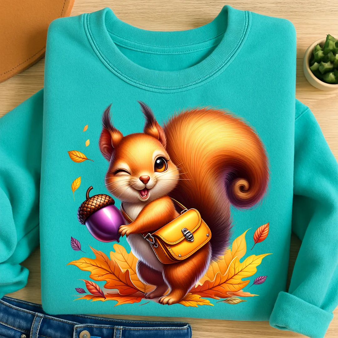 Bügelbild Eichhörnchen herbstliche Nusszeit