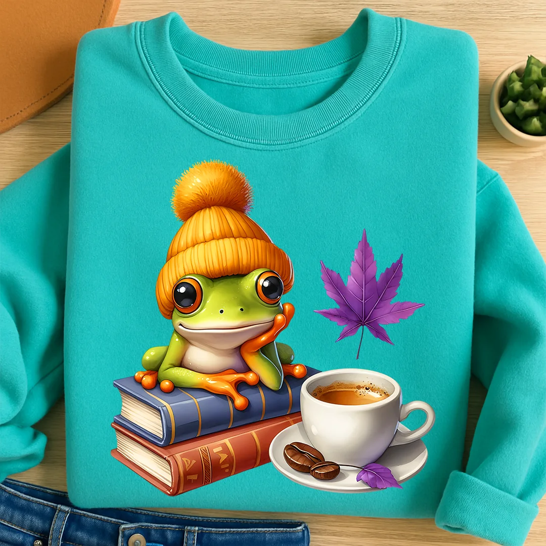 Bügelbild Frosch Bücherfreund