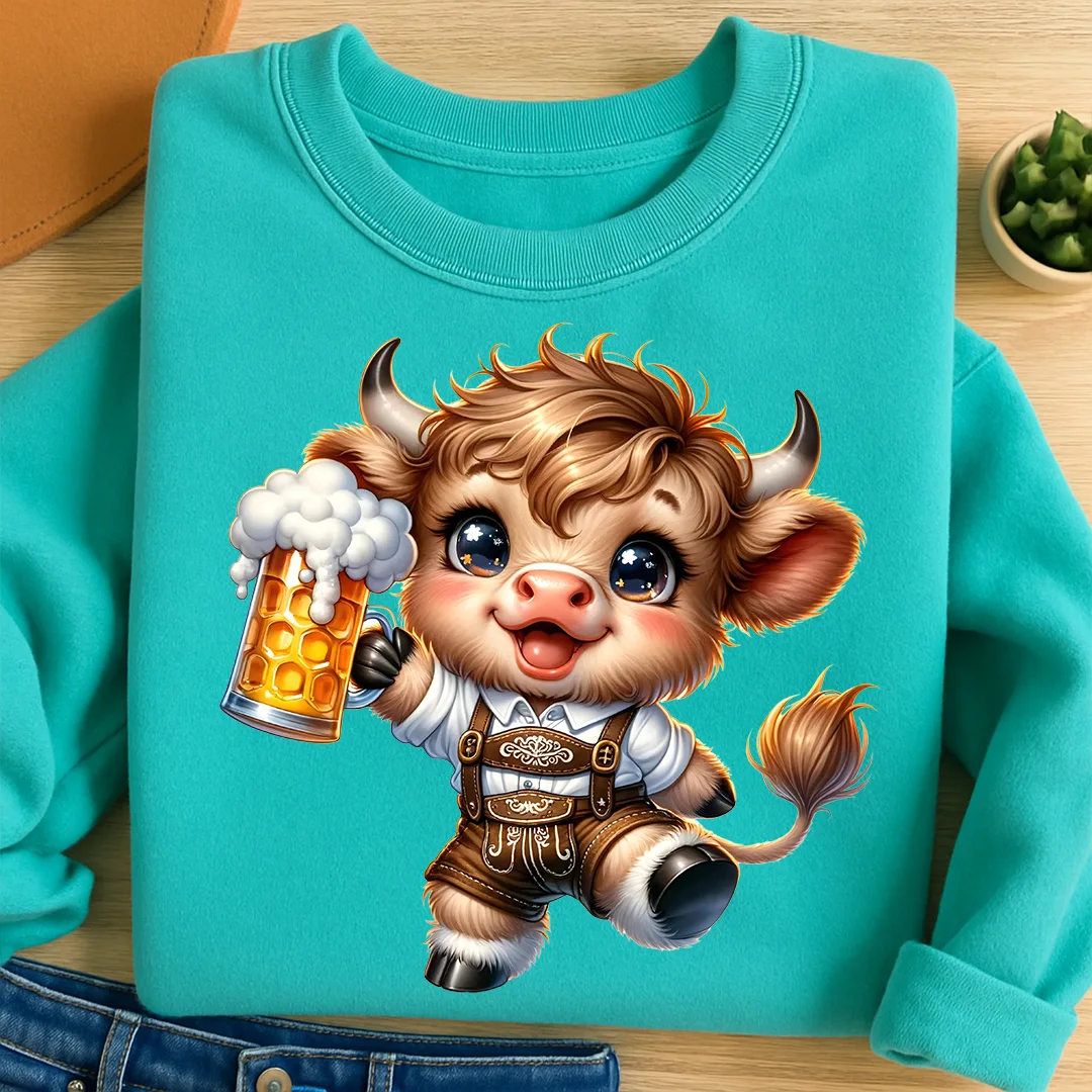 Bügelbild Oktoberfest Kuh Bier Bub