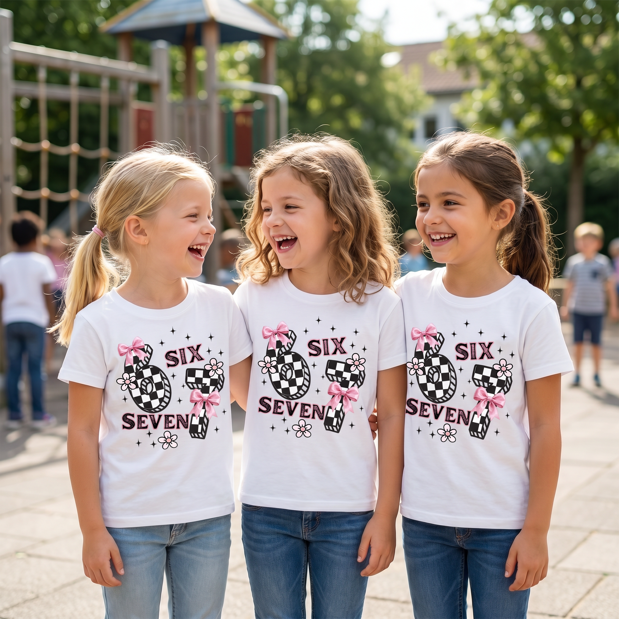 Six Seven Hände Schleifchen – Kinder T-Shirt mit Namen | 67 Meme personalisierbar