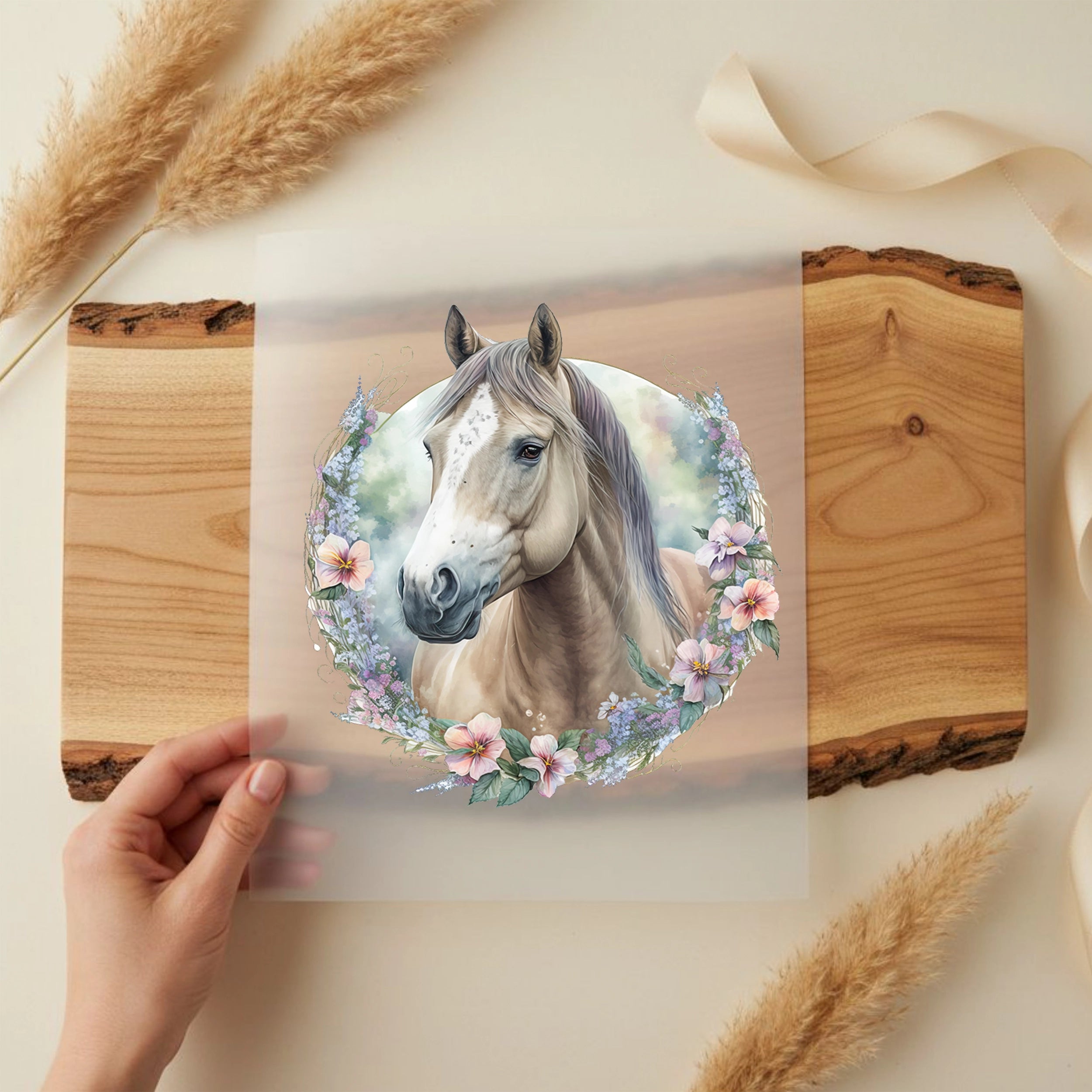 Bügelbild Pferd Cream Flower