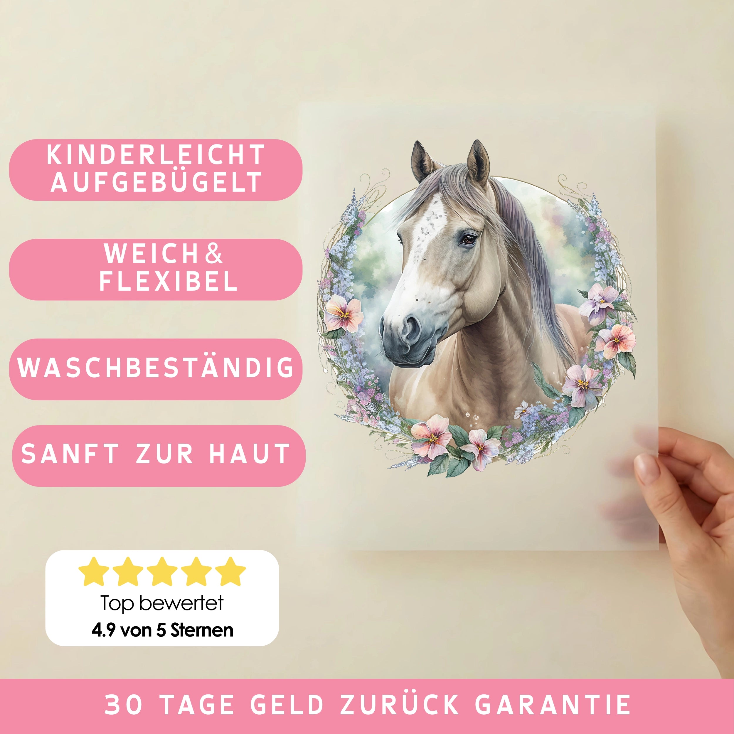 Bügelbild Pferd Cream Flower