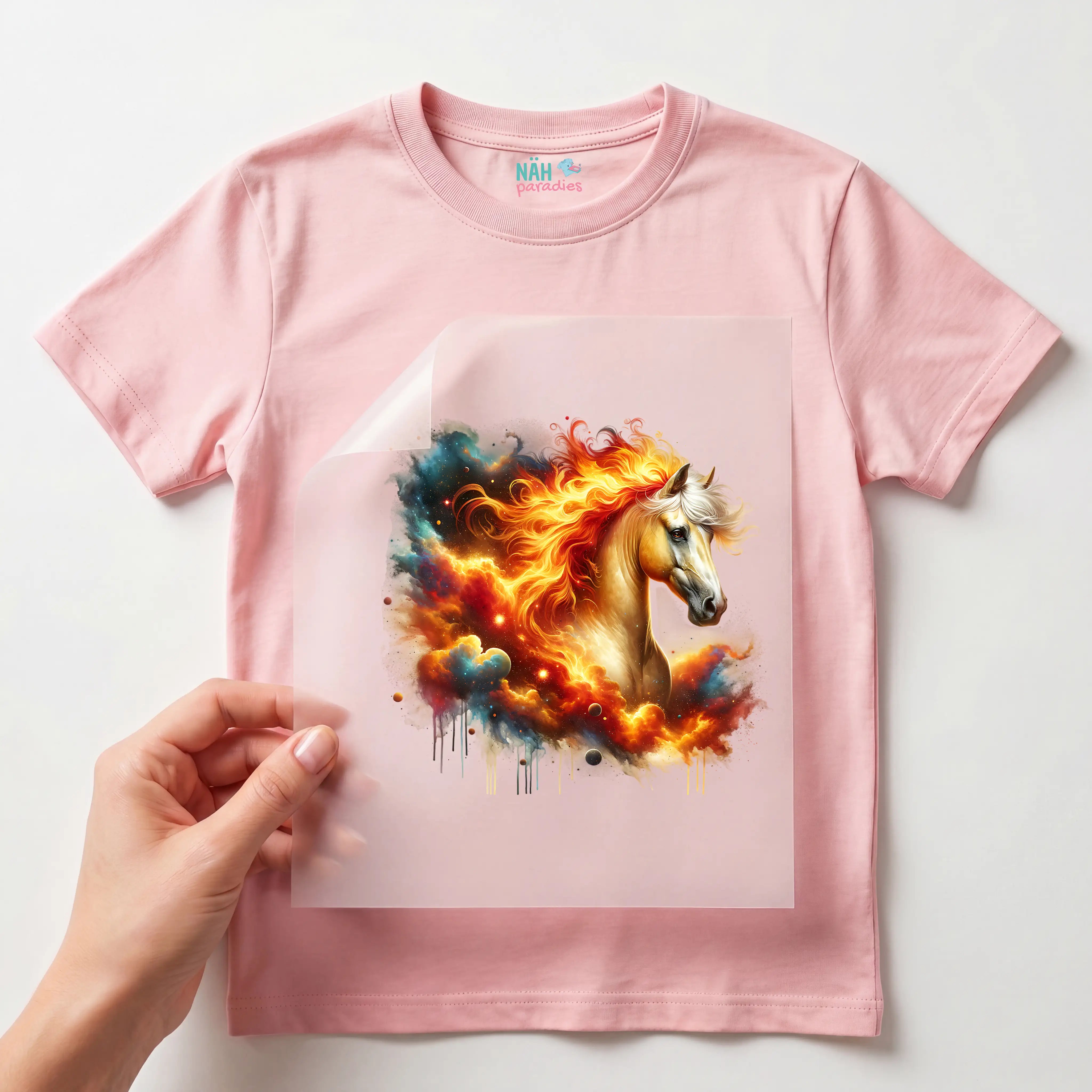 Bügelbild Galaxie Pferd Feuer