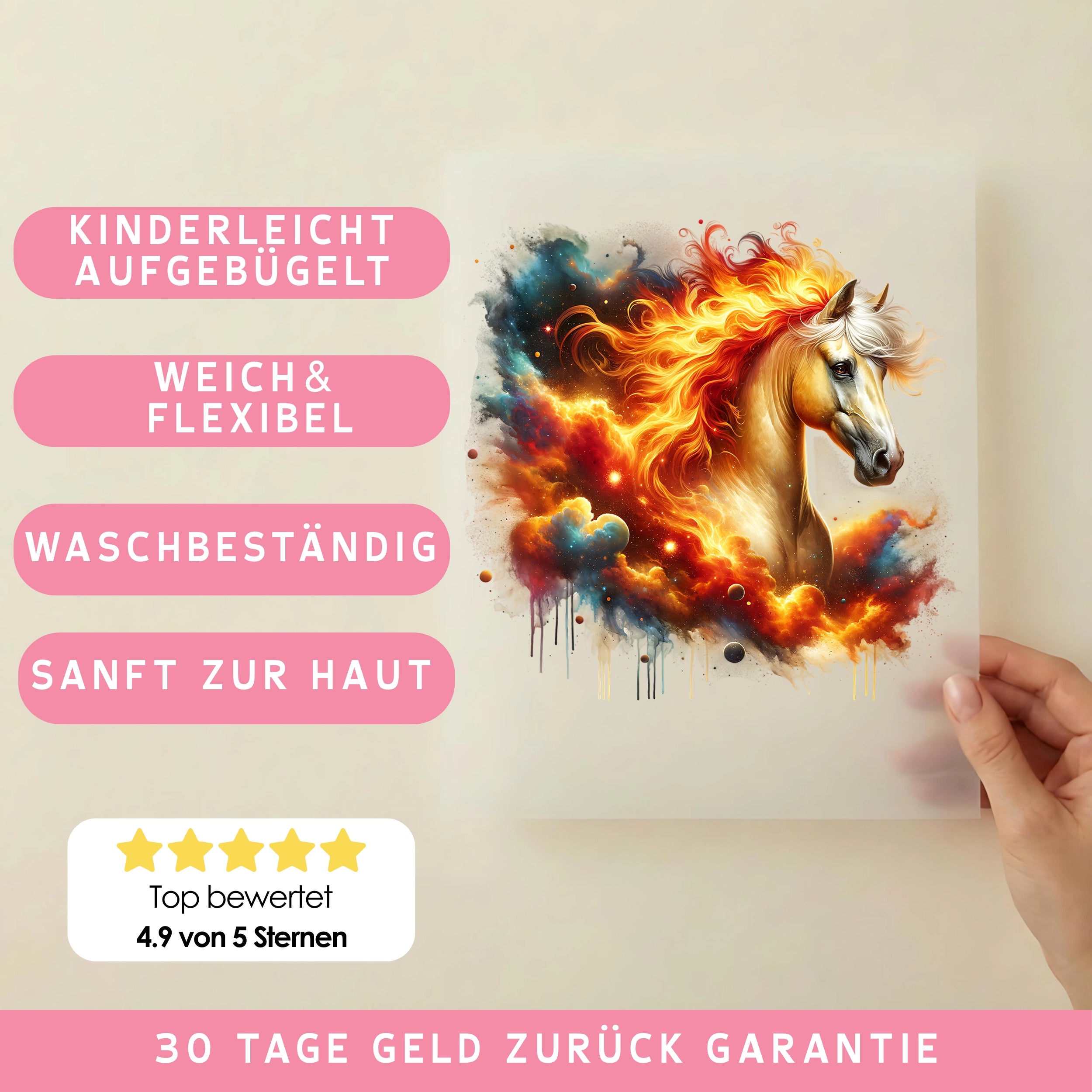 Bügelbild Galaxie Pferd Feuer