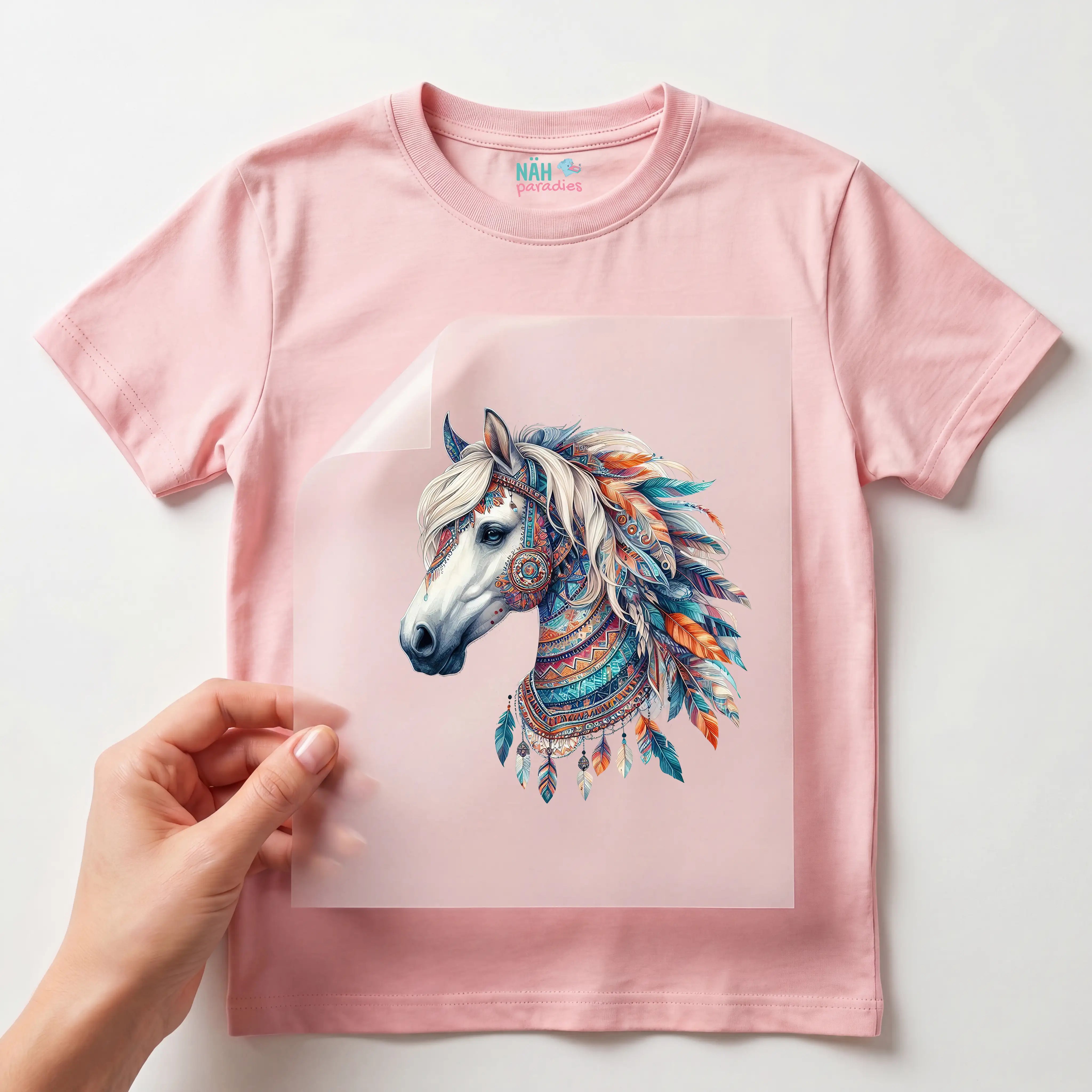 Bügelbild Boho Pferd Weiß