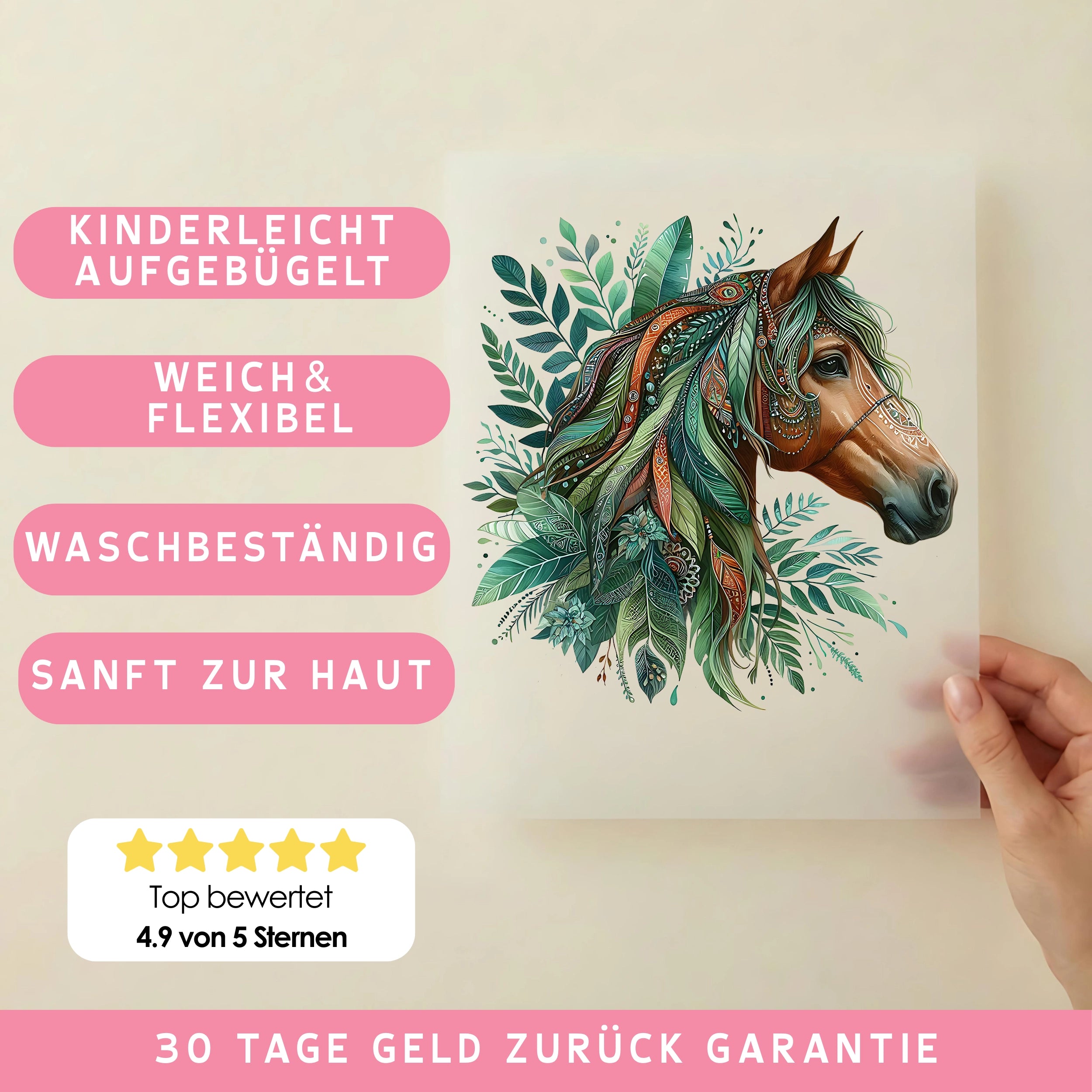 Bügelbild Boho Pferd Grün