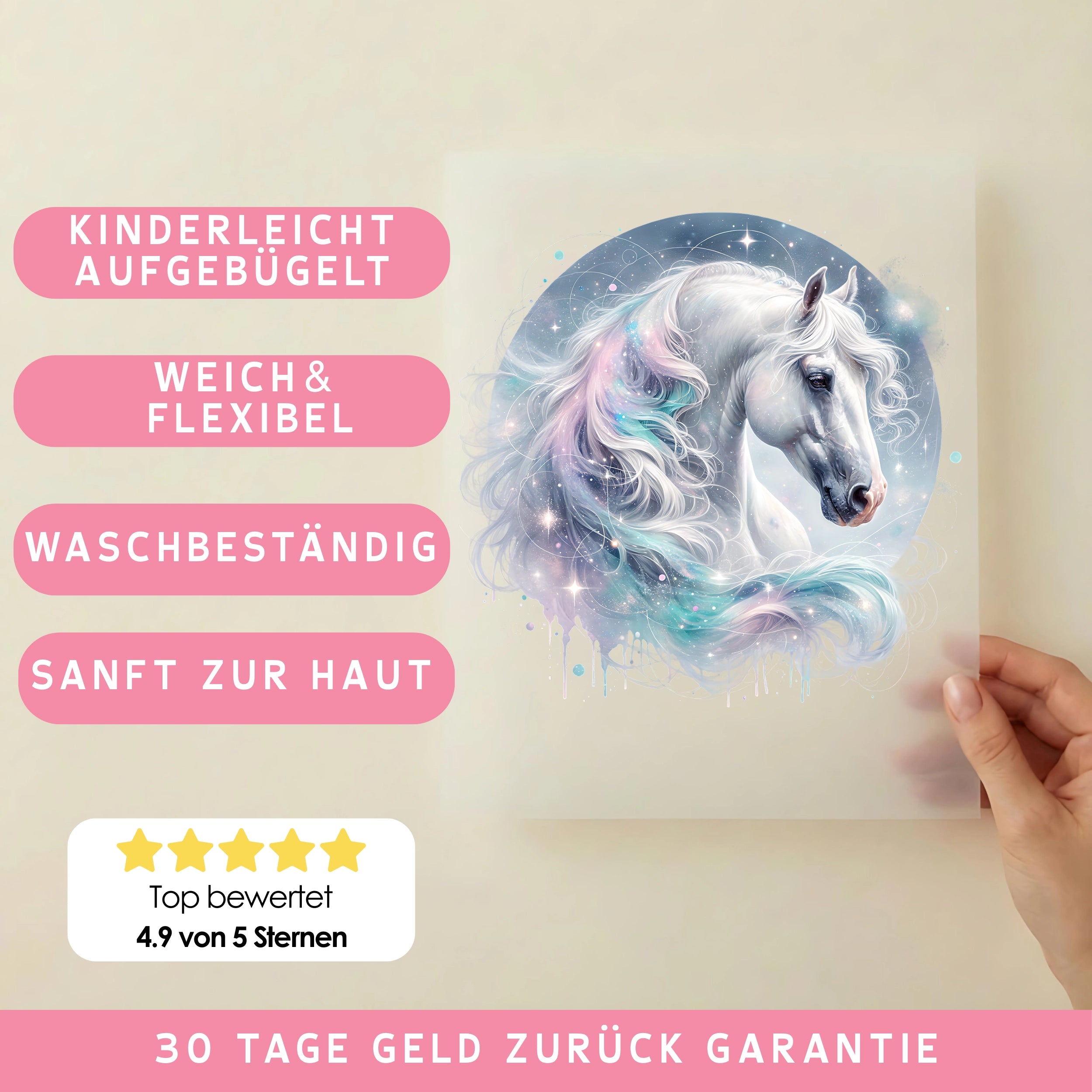 Bügelbild Galaxie Pferd Weiß