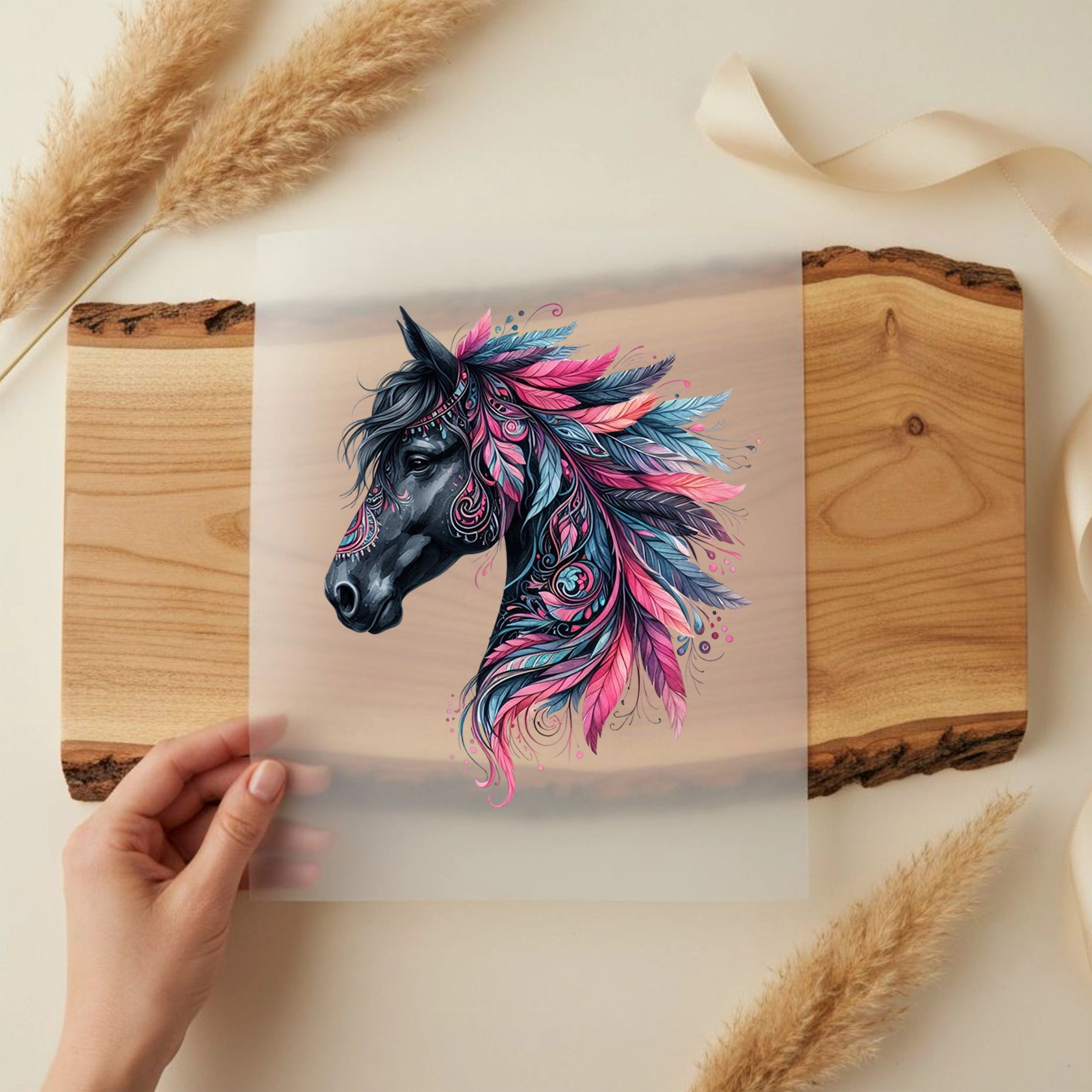 Bügelbild Mystisches Pferd mit Federn